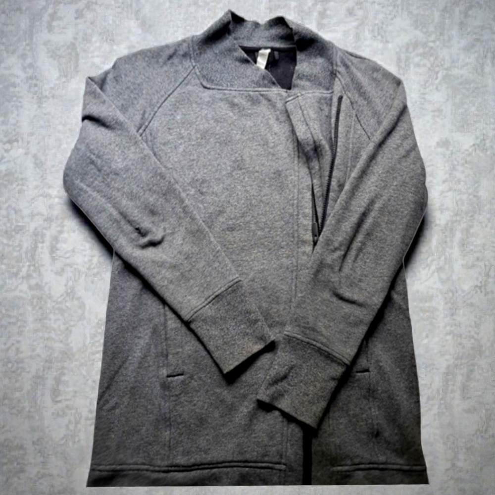 Lululemon Asymmetrical Back To It Wrap Jacket Sz 2 Heathered Speckled Black